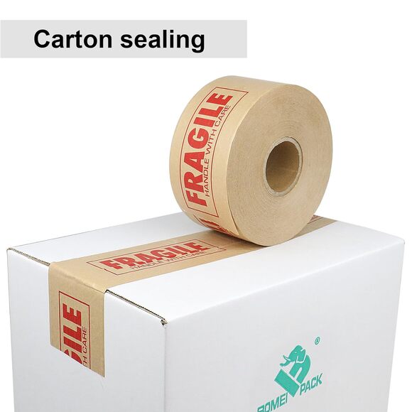Fragile Printed Reinforced Kraft Tape 3″ x 450 ft – Water‑Activated Gummed Tape - Picture 4 of 7